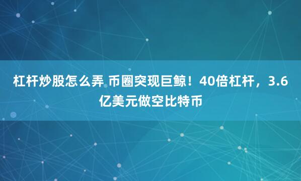 杠杆炒股怎么弄 币圈突现巨鲸！40倍杠杆，3.6亿美元做空比特币