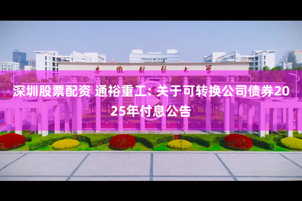 深圳股票配资 通裕重工: 关于可转换公司债券2025年付息公告