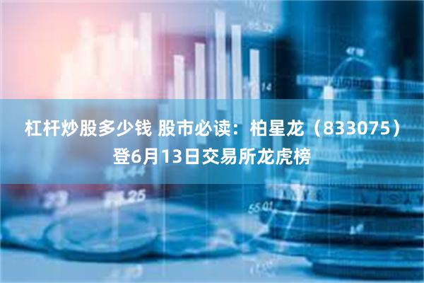 杠杆炒股多少钱 股市必读：柏星龙（833075）登6月13日交易所龙虎榜